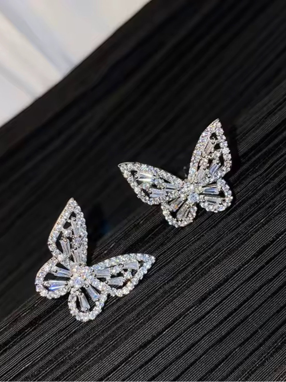 Dazzling Silver Butterfly Crystal Stud Earrings